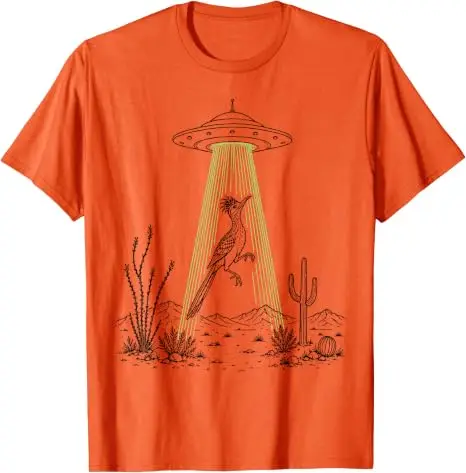 Roadrunner und UFO-Alien-Entführung Wüstenwissenschaft Humor T-Shirt Y2k Lustiges Südwest-Wüsten-Vogel-Kunst-Grafik-Kleidungsstück Neuartiges T-Shirt – Detail 8