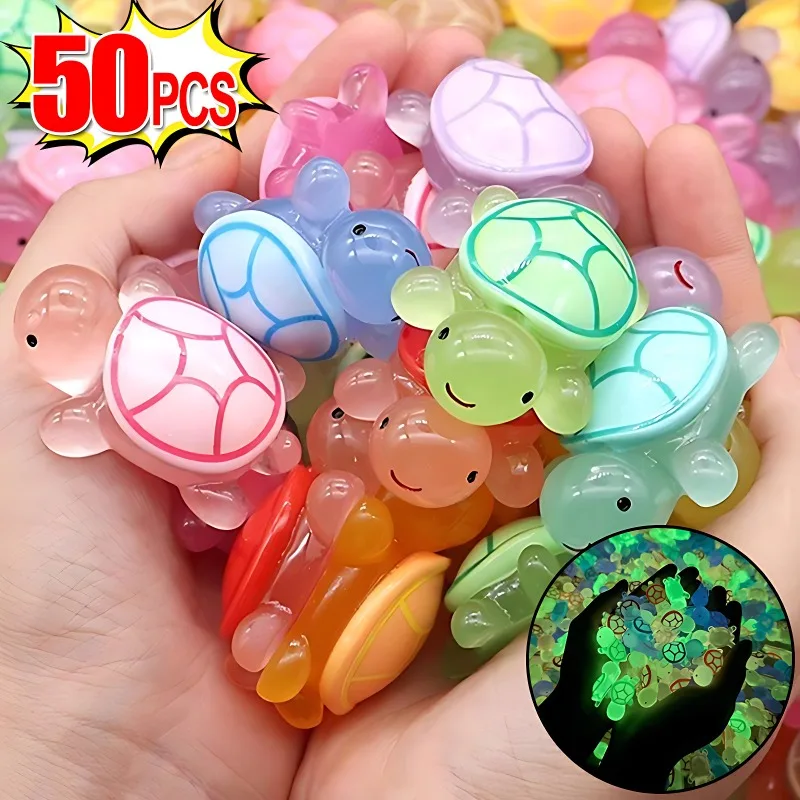 50/2pcs Mini Luminous Turtle Home Decor Landscaping Resin Crafts Glowing Turtle Garden Fish Tank Miniatures Ornaments Decoration