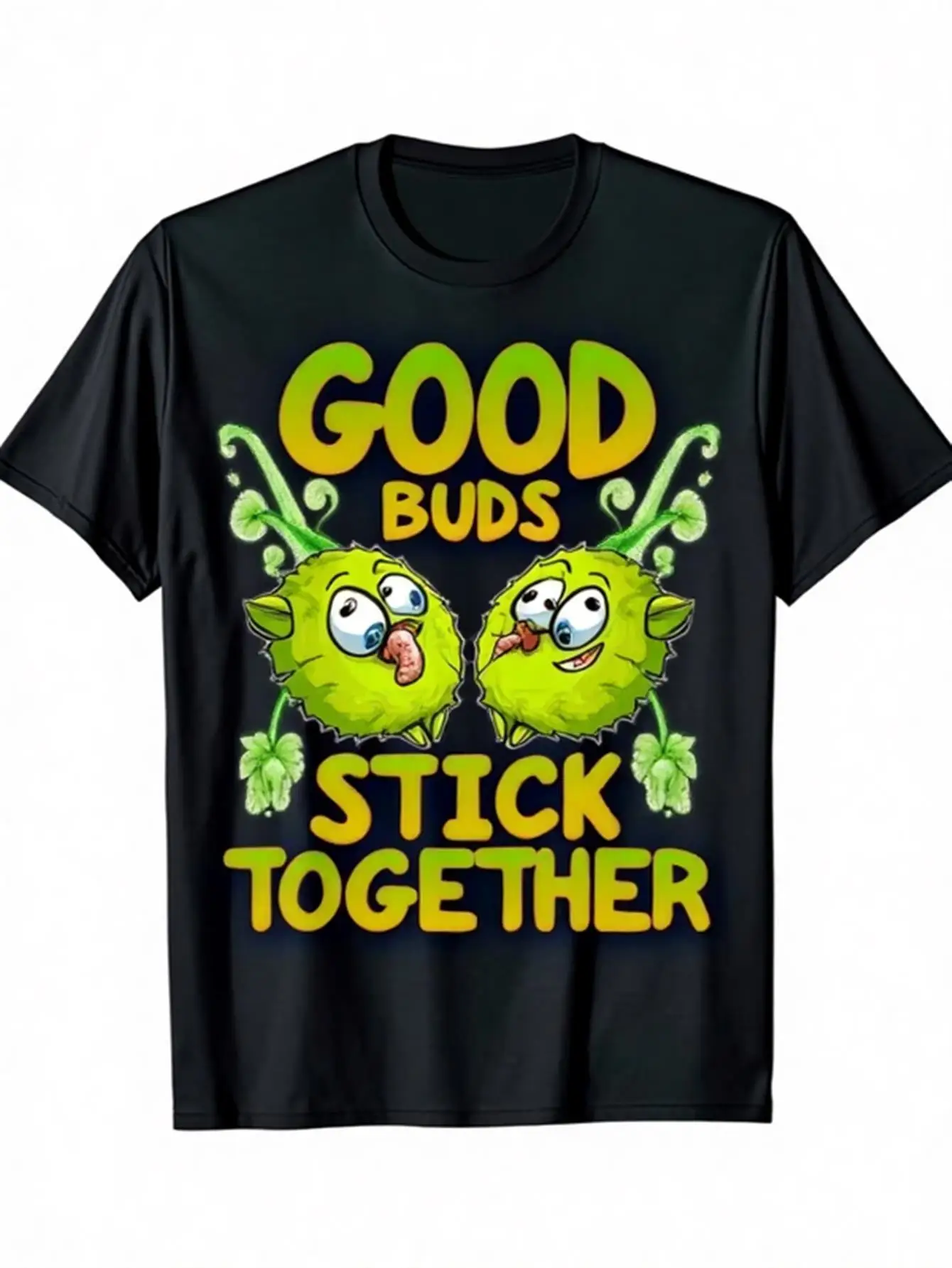 

Men's 220g Heavy Cotton T-Shirt with Funny Cartoon Slime and Plant Design, Green and Yellow Lettering, Heat Transfer Print, Casual Crew Neck Short Sleeve Shirt Suitable for Daily Wear, Parties, and Gifts (Black) Men's Fashion Casual T-Shirt Halloween Men'