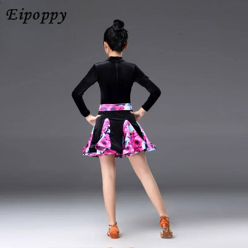 Children's Latin Dance Clothes Girls' Long-Sleeved Autumn and Winter Competition Performance Dance Skirt Women