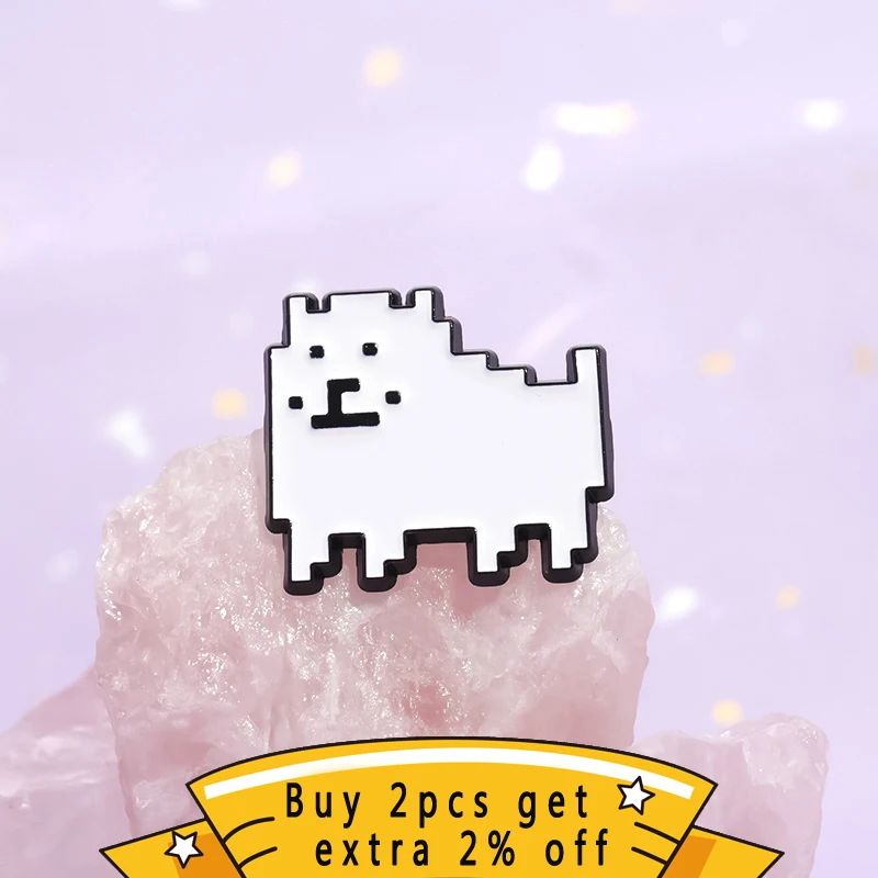 Role Playing Pixel Games Dog Enamel Pin Retro 80S Jewelry White Cute Animal Brooches Lapel Badges Cartoon Gift For Player Friend