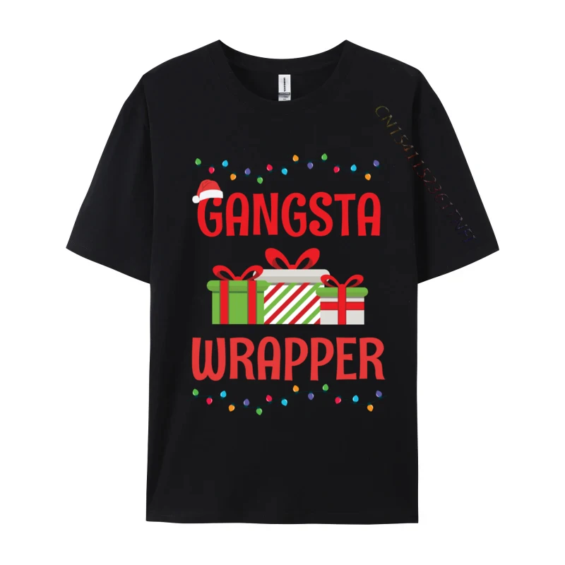 Funny Christmas Gangsta Wrapper T-Shirts Black Vintage Cotton Male Tops Shirt Youthful Fitted Top T-Shirts