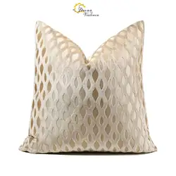 1pc Beige Pillow Covers, Golden Cushion Throw Velvet Covers, Cut Velvet Beige Golden Square Modern Style for Living Room, Couch