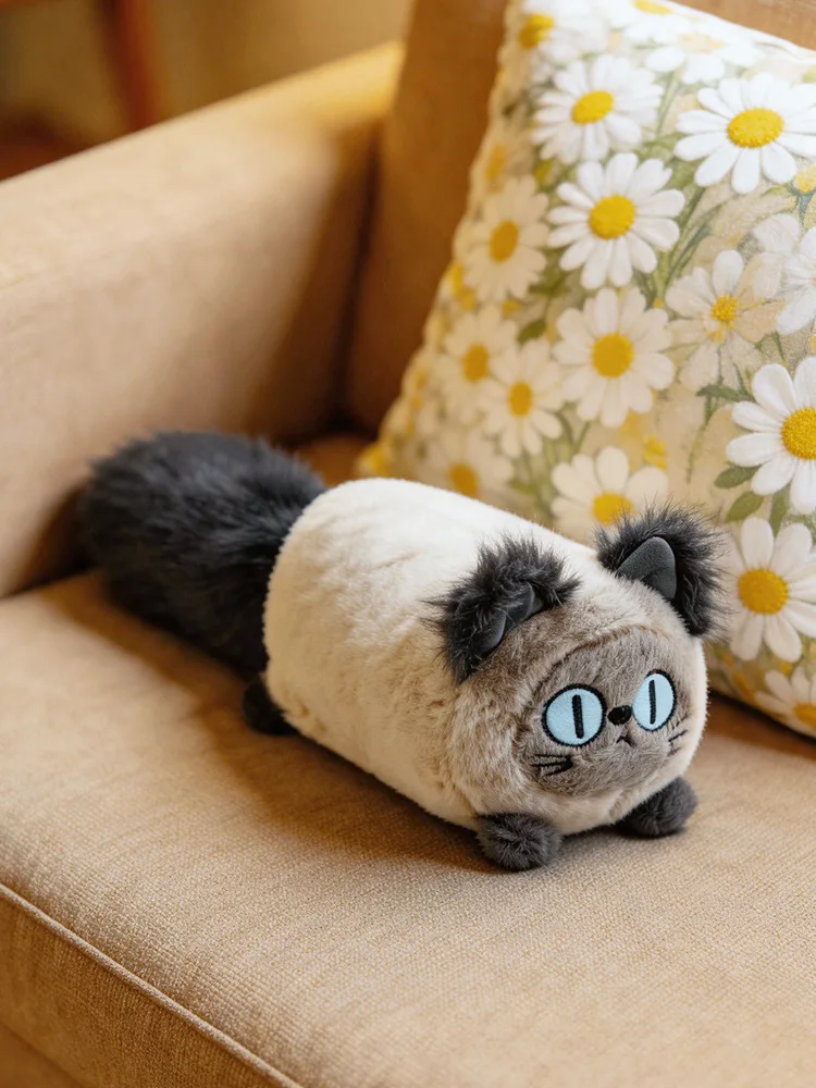 Soft brown cat plush pillow