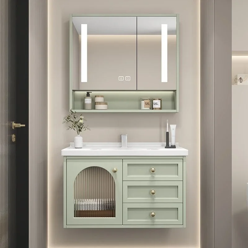 

Ec Oak Lacquered Bathroom Cabinet Ceramic Integrated Basin Light Luxury and Simple Wash Hands and Facewash Basin Cabinet Makeup