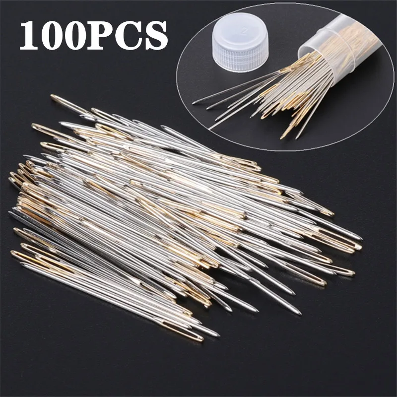 100PCS Multi-size Tail Embroidery Fabric Cross Stitch Darning Needles Craft Tools Size 24#/26# Stainless Steel DIY Sewing Needle