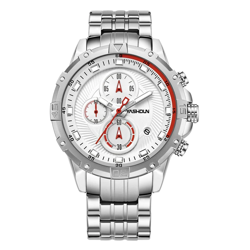 

YASHIDUN брендовые модные мужские часы из нержавеющей стали, кварцевые часы, водостойкий спортивный хронограф, светящиеся часы для мужчин, военные часы