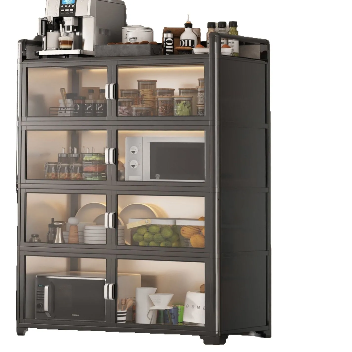 

Storage Cabinet Aluminum Alloy Kitchen Shelf Floor Storage Multi-layer Microwave Oven Pot Cupboard Multifunctional Edge