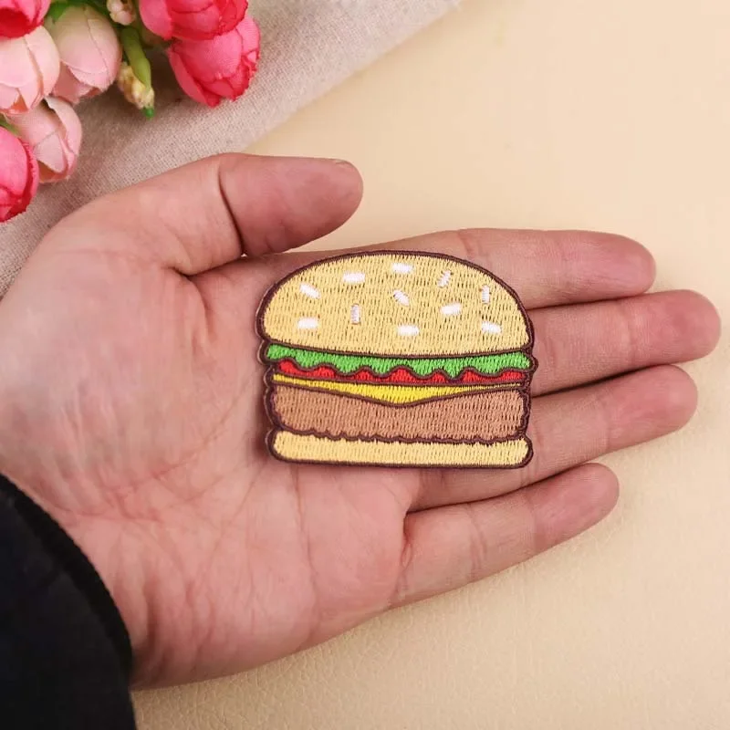 Poached Egg Hamburger Bread Fruit Patches Sewing Embroidered Applique for Jacket Clothes Stickers Badge DIY Apparel Accessories