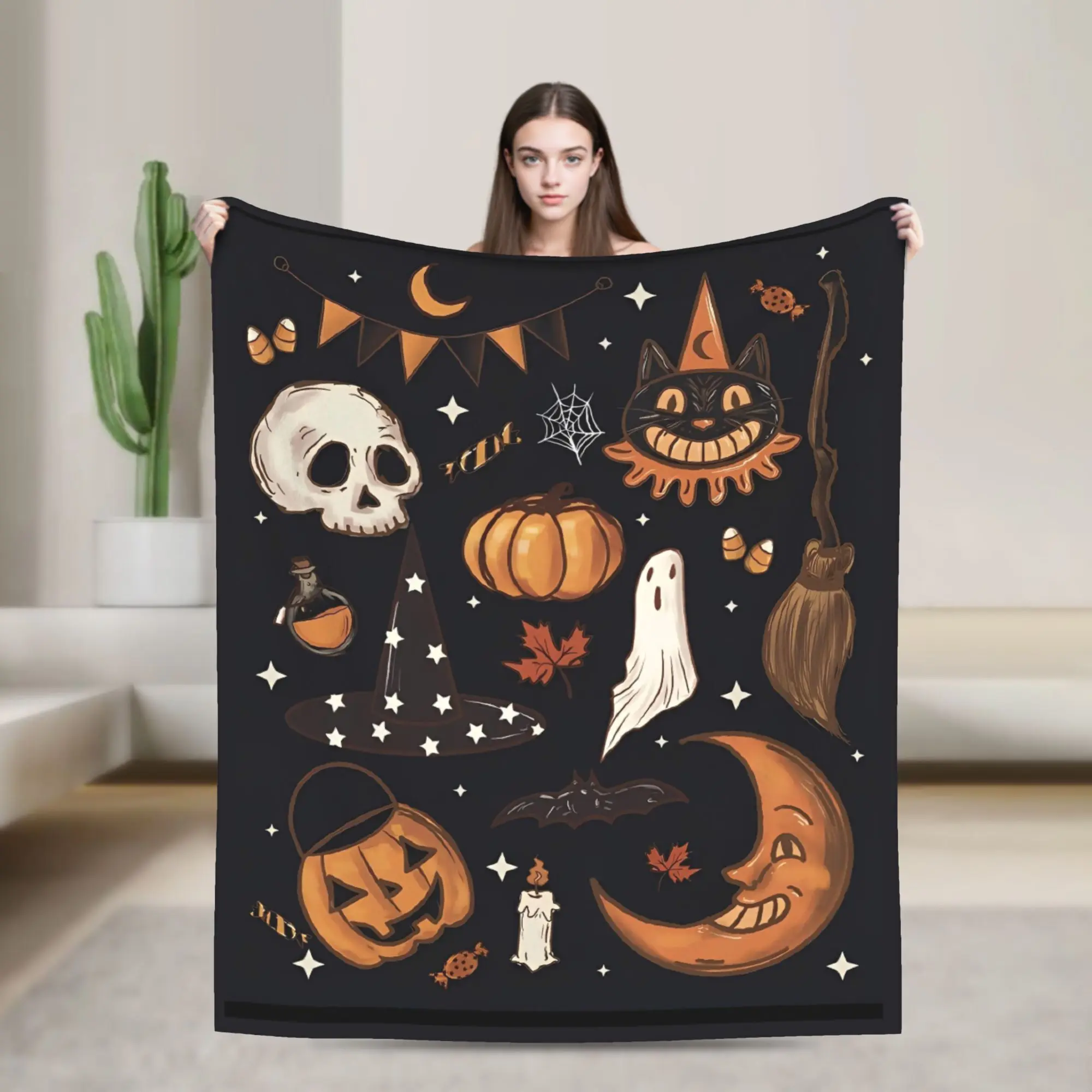 

Halloween Blanket Warm Graphic Plush Throw Blanket For Kids Bedroom Flannel Bedspread Bed Cover