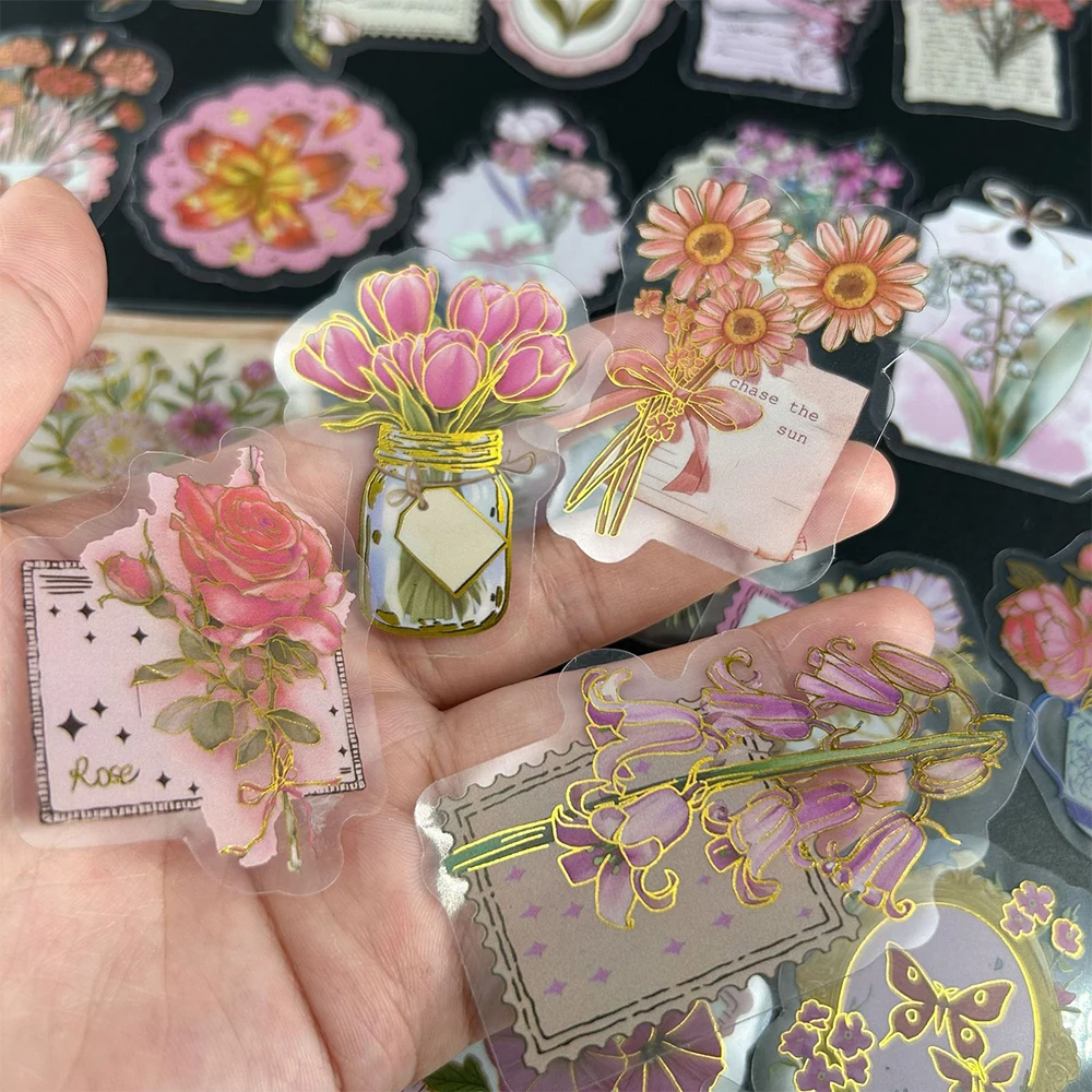 10/30/50 قطعة الفن الرجعية الجمالية الزهور الكتابة على الجدران ملصقات لطيف الكرتون الحيوانات الأليفة الشارات الهاتف الأمتعة دفتر ملصق مضاد للمياه هدية #6