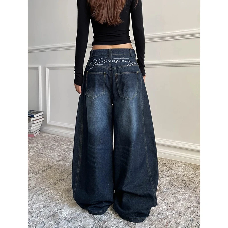 Pantaloni in denim larghi a gamba larga retrò blu scuro Y2K anni 2000 Jeans larghi a vita alta da donna Estate coreana Taglie forti Abbigliamento donna