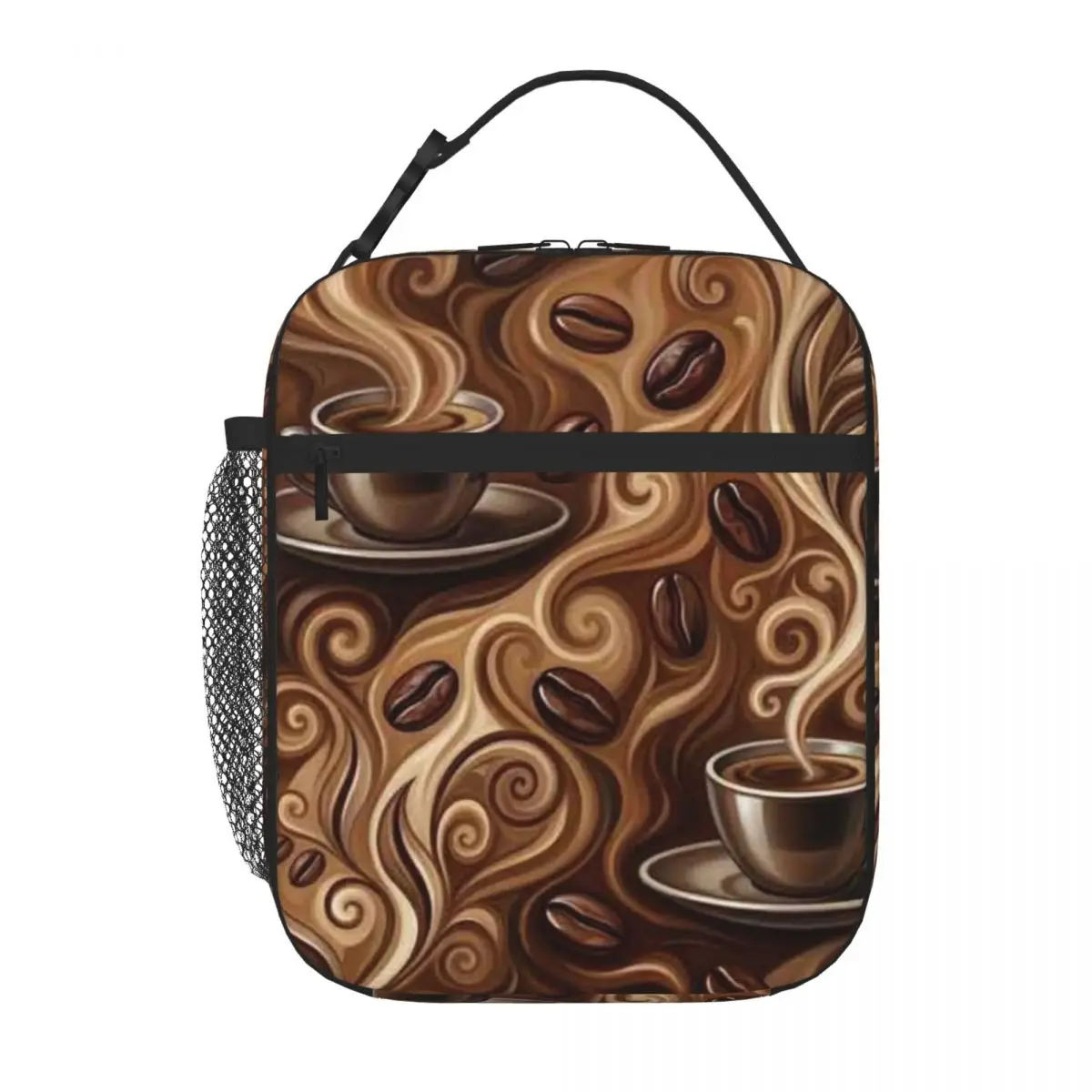 Bestselling Coffee With Decadent Mocha Pattern Three Compartment Reusable Lunch Bag Newborn Food Storage Lunch Tote
