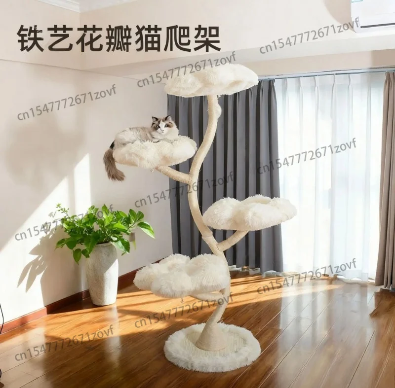 Wrought iron cat tree multi-level | large cat with apartment, habitat and scratch column