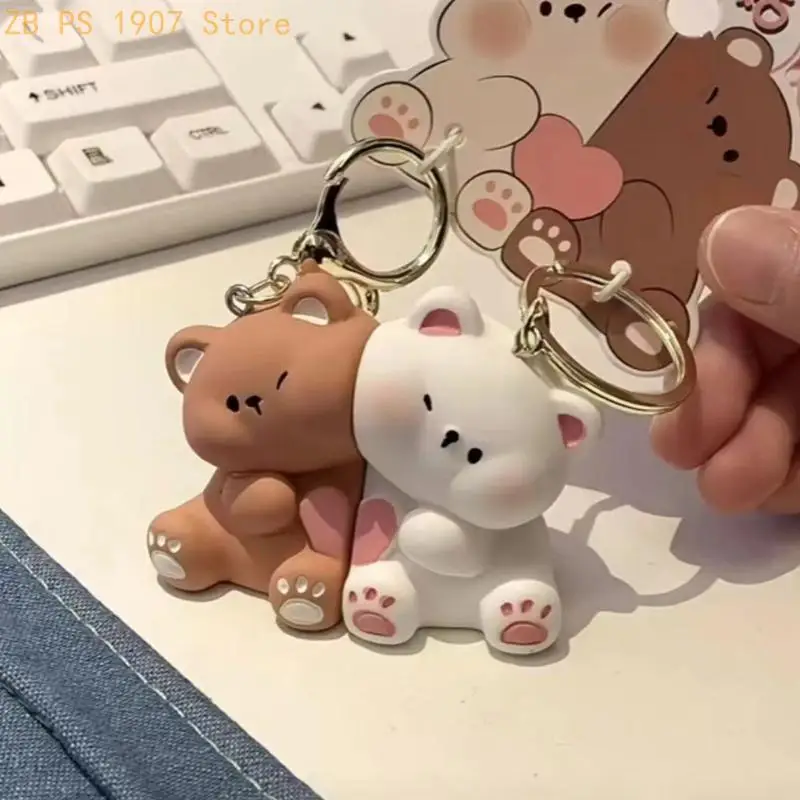 1Pair Attraction Bear Pendant Keychains Resin Couple Keyring Set Creative Bag Decoration Friendship Keychains 55KA