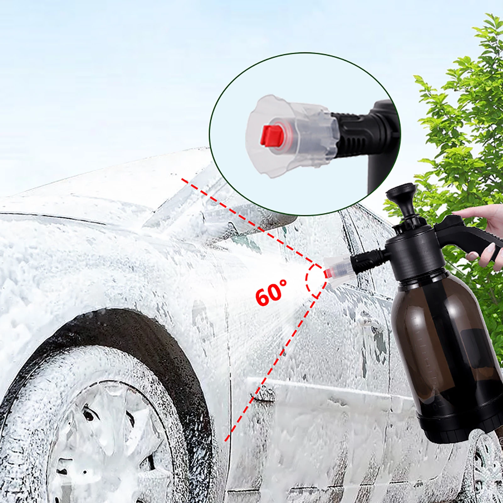 2L Household Gardening Watering Spray Can Manual Pressurized Foaming With Pressure Relief Valve Car Washing Foam Pot Bottle