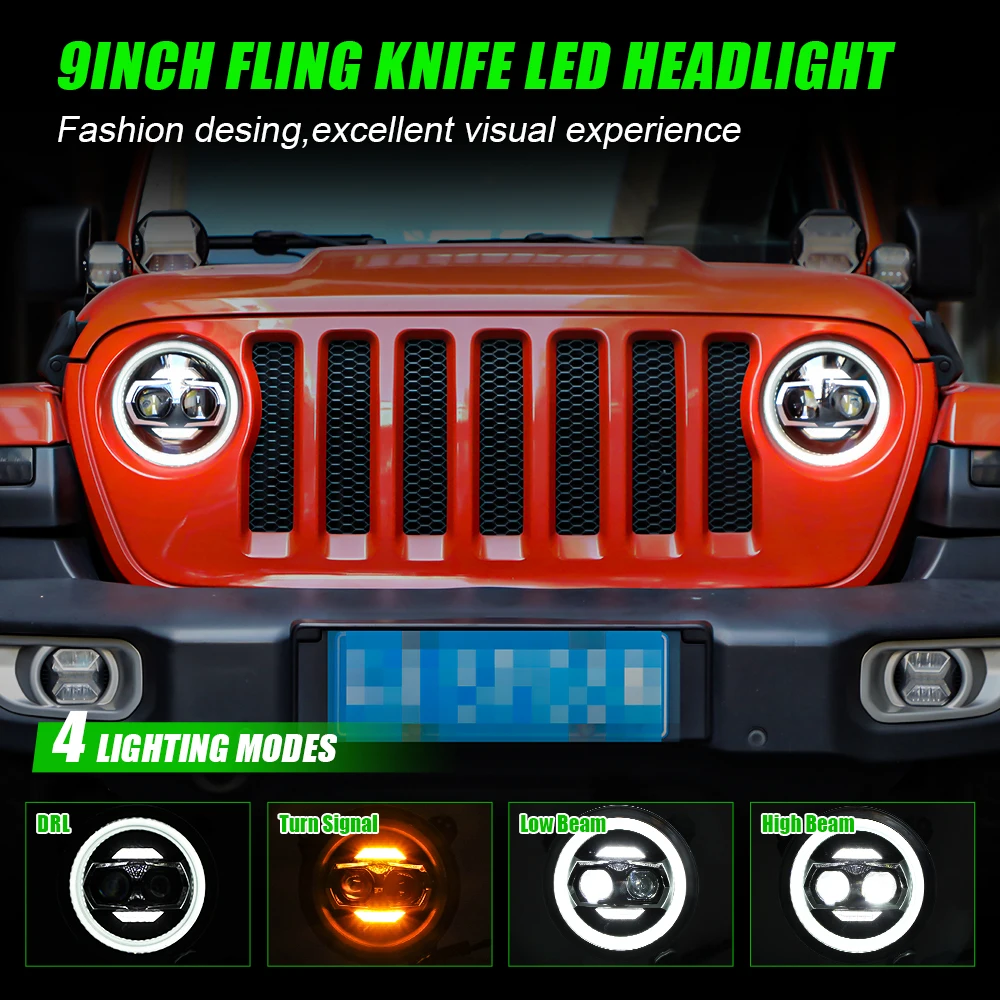 DOT E-mark Certificado 9 polegadas LED Projetor Farol Halo Anel Com DRL Car Led Faróis 9 ''para Jeep Wrangler JL 2018 +