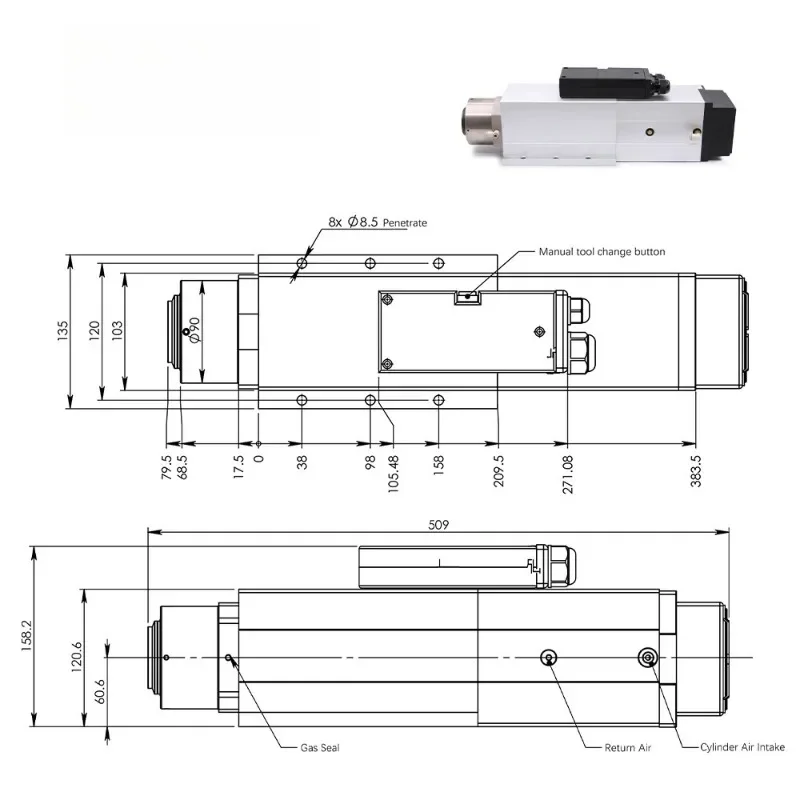 G-Penny 4.5kw ATC Spindle ISO30 Automatic Tool Change Spindle 220v / 380v Air Cooled Spindle Motor