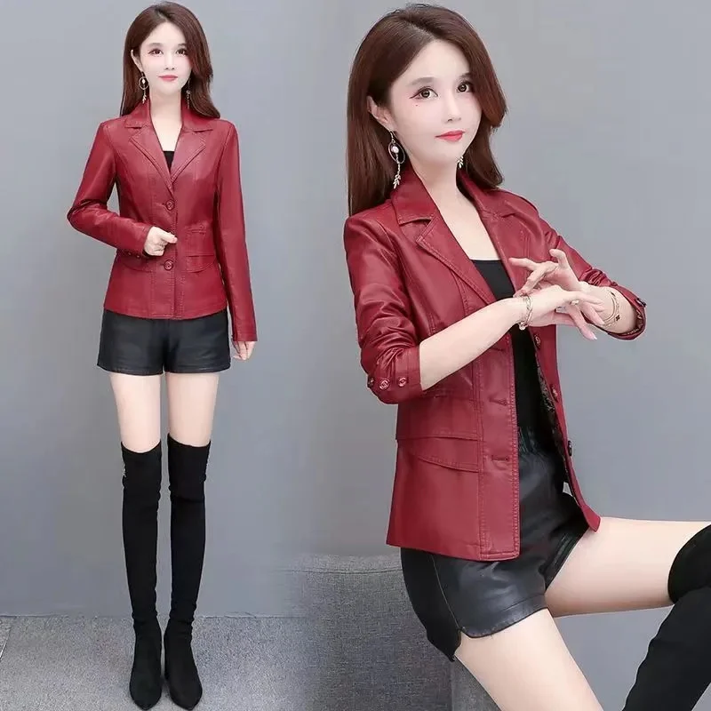 Leather Jacket Women\'s Short Autumn Cotton Thickened Suit 2024 New Autumn and Winter Slim Fit Slimming Leather Jacket Women