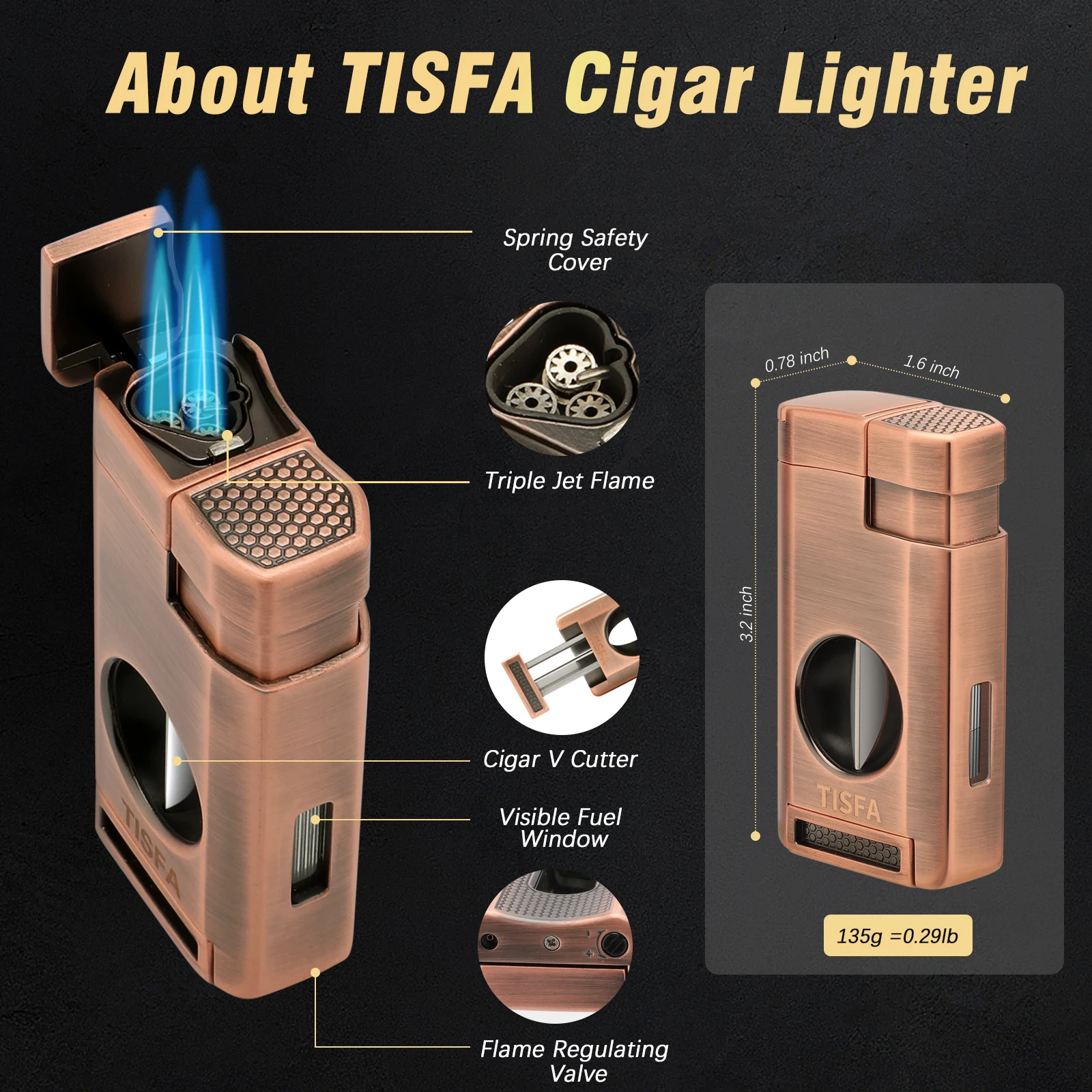 Cigar Humidor, Leather Cedar Wood Cigar Case with Cigar Lighter, V Cut Cigar Cutter,Cigar Holder 3 in 1 Travel Cigar Humidor Box