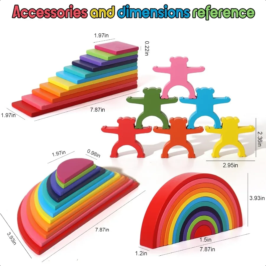 40 peças de madeira arco-íris pilha conjunto 4in1 blocos de construção pré-escolares desenvolvimento precoce atividade brinquedos montori brinquedos para 3 4 5 6 anos