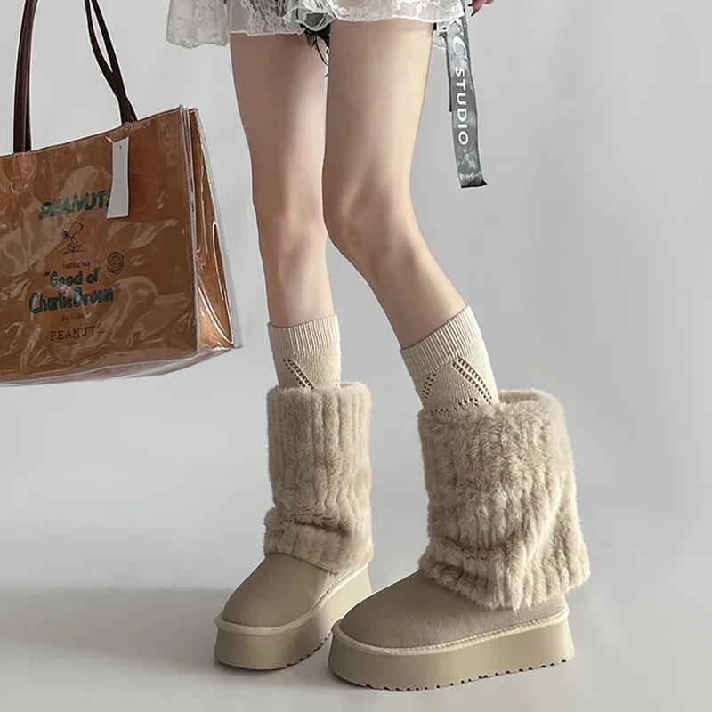 Winter Warm Plush Women Snow Boots Fashion Slip On Short Botas Casual Outdoor Platform Flats Cotton Shoes