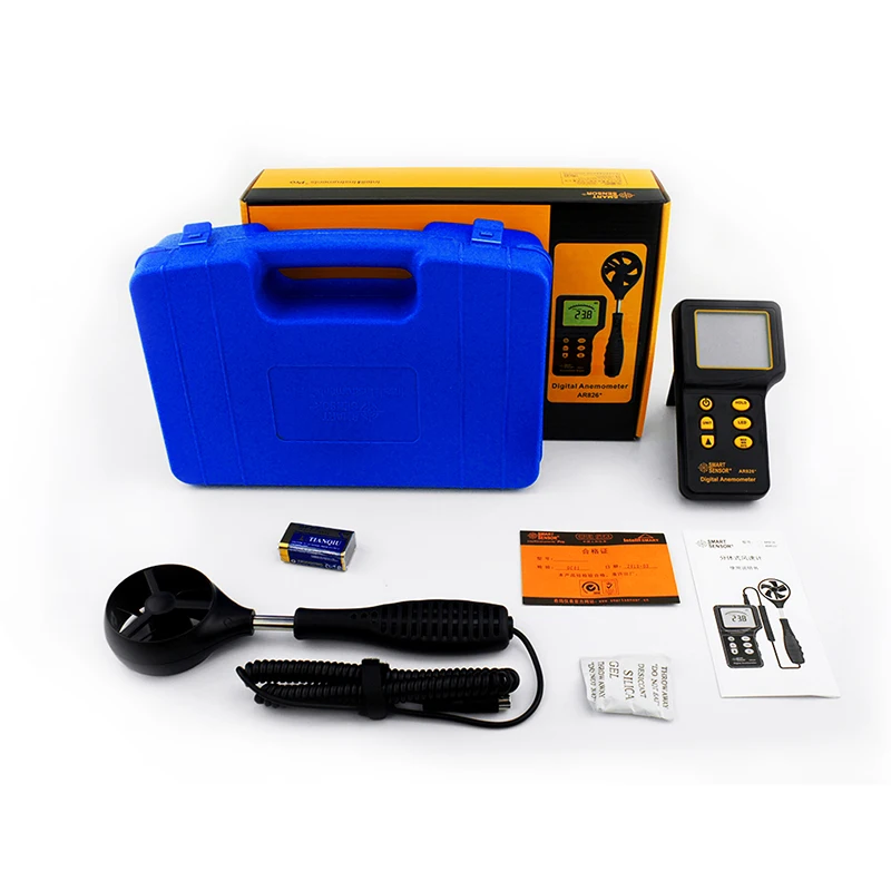 Smart Sensor AR826 + Digitales LCD-Anemometer, Luft-Anemometer, Tachosonde mit Hintergrundbeleuchtung, einziehbar