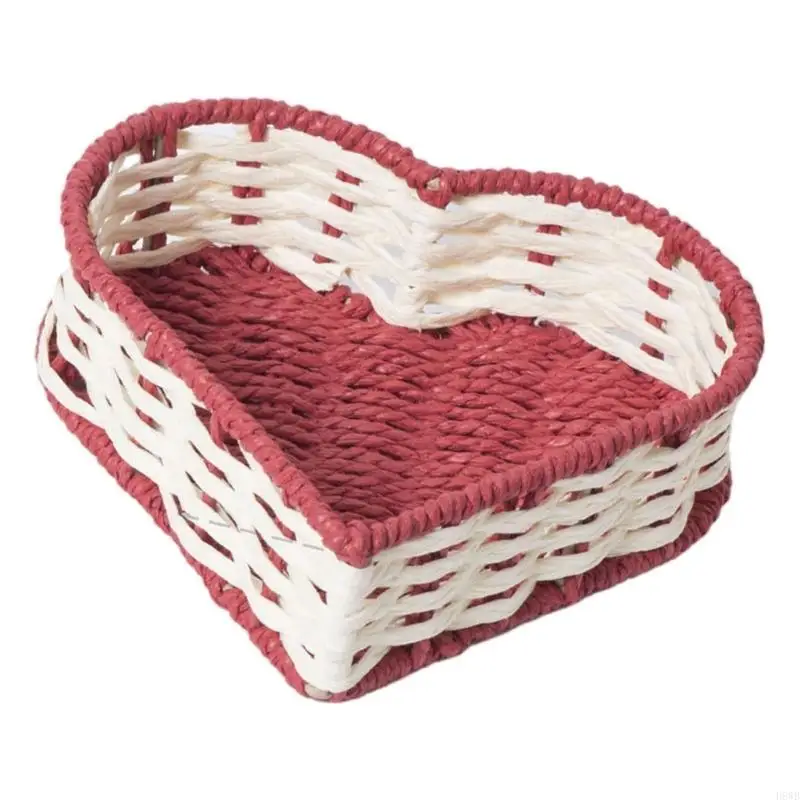 H8WB Woven Basket for Bread Fruit and Desktop Decoration Heart Shaped Snacks Holder