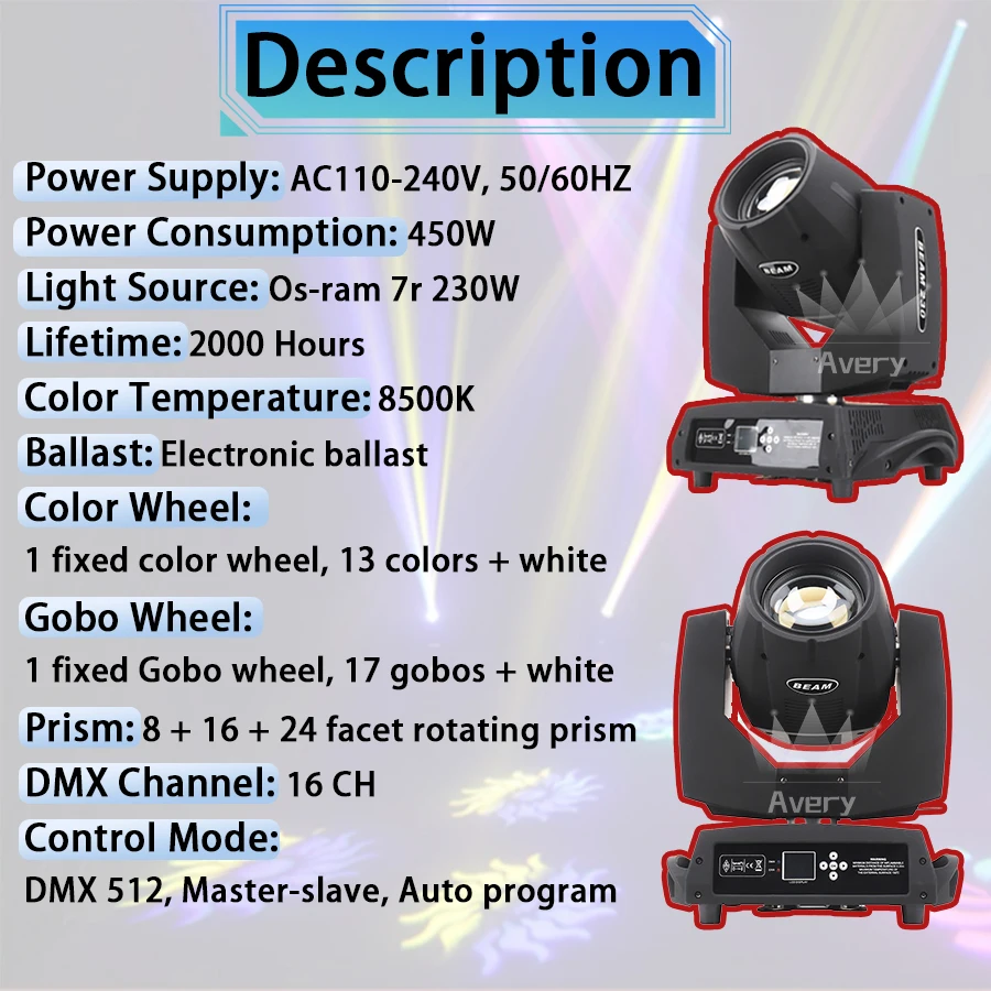 Projecteur de Lumière à Tête Mobile Sharpy 7R 230W, avec Étui, pour DJ Chang DMX 17 Gobos 14 Couleurs, 6 Pièces