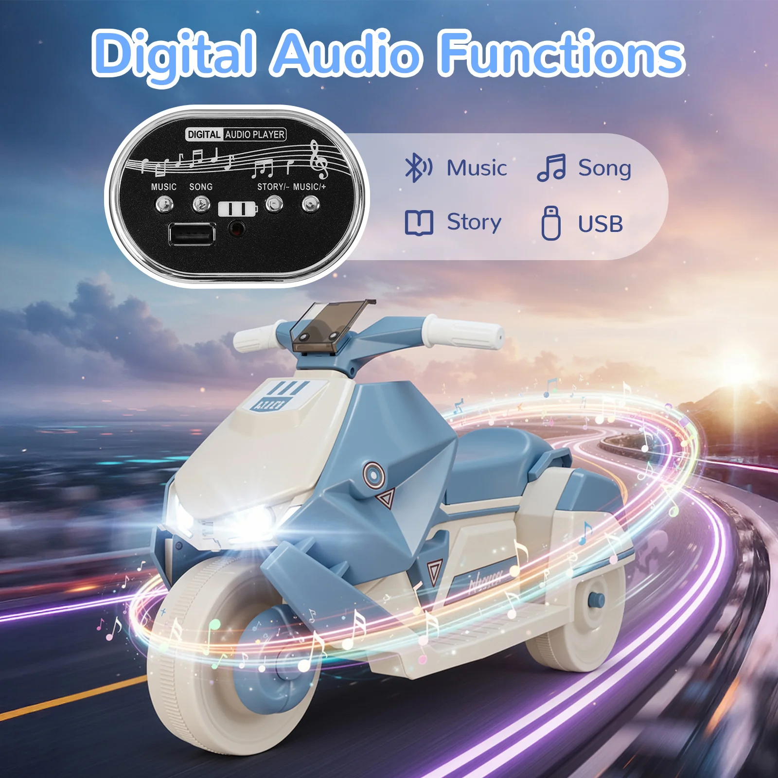 Kids Electric Motorcycle,  Ride on Car Toys for Toddlers, 6V Battery Powered with Interstellar Lights & Music, Realistic Engine