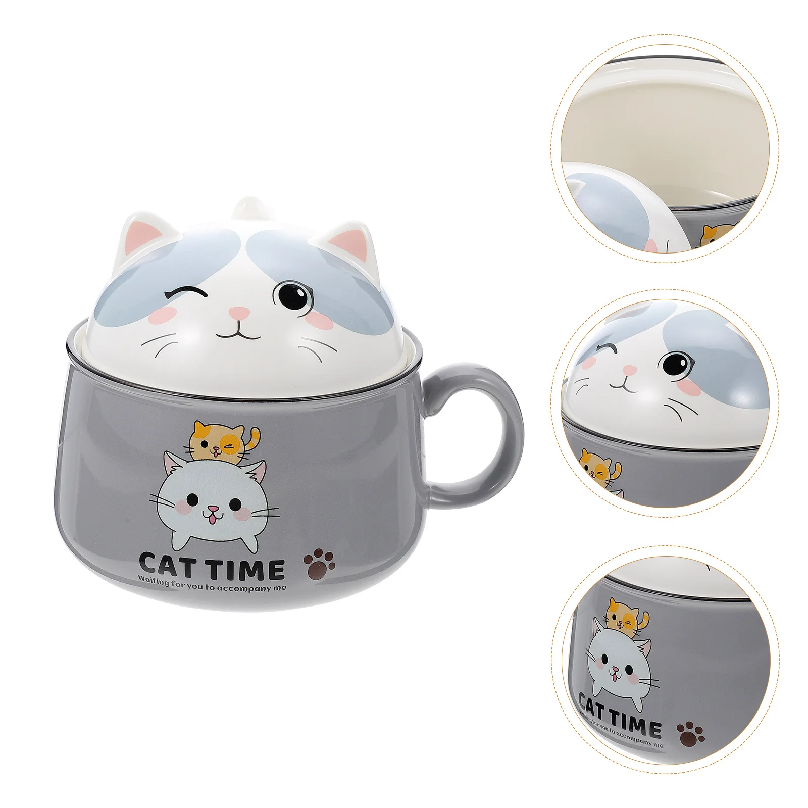 

Cute Cat Ceramic Bowl for Rice Soup Noodles Multi-Functional Kitchen Tableware Decorative Breakfast Bowl with Smooth Rim Lovely