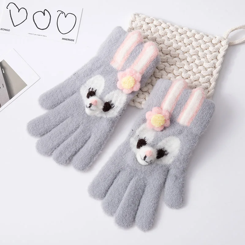 5-12 Years Children Gloves Girl Winter Knitted Cartoon Rabbit Warm Soft Full Finger Gloves Kids Outdoor Lovely Girl Mittens