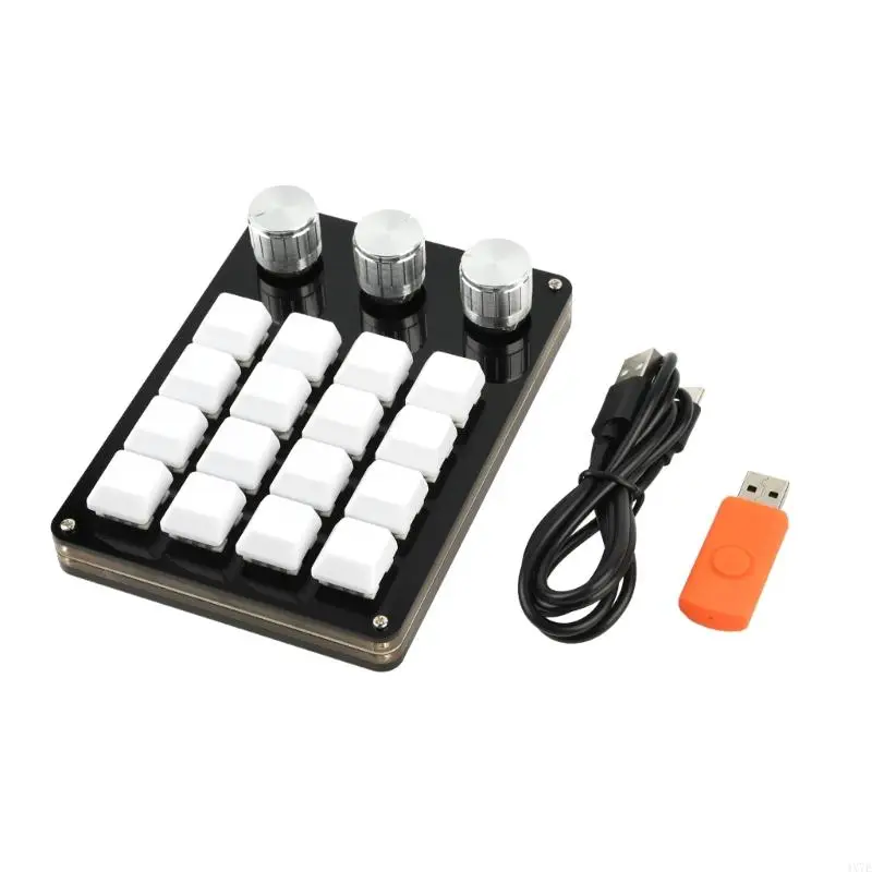 4X7E RGB Mini Keyboard 12Key 2Knob Portable Keypad with Programmable Buttons 16 Keys 3 Knobs Efficiency in Gaming Editing