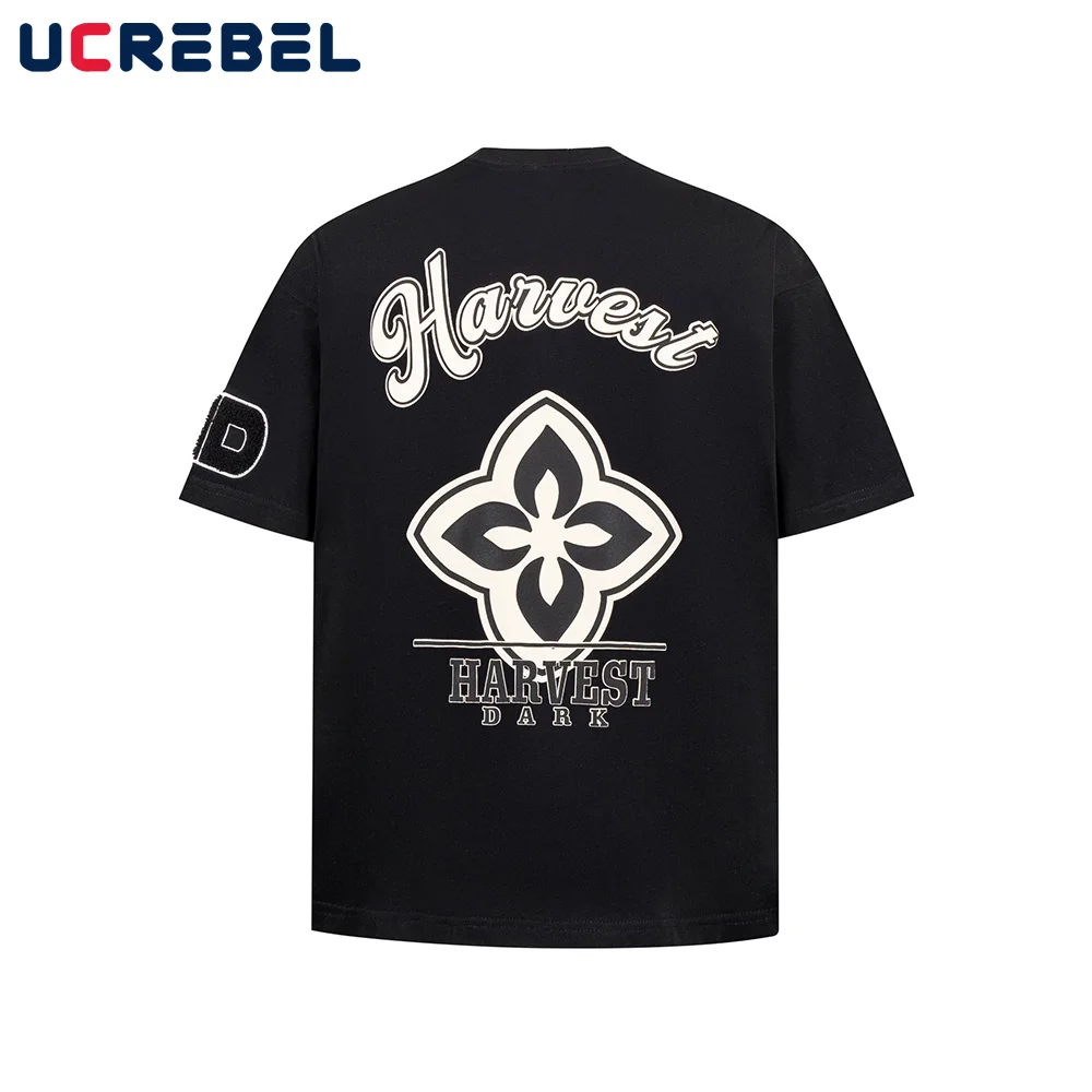 

Футболка с коротким рукавом с принтом на спине, мужская летняя хлопковая футболка с вышивкой букв, свободная мужская футболка с круглым вырезом и половиной рукава