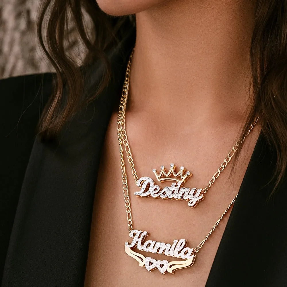

LOVE&NAME Personalized Custom Stainless Steel Name Necklace for Double Love Letter Pendant Figaro Chain Necklace Jewelry Gift