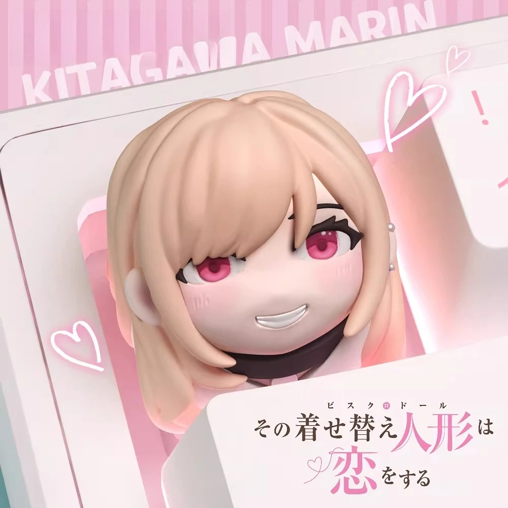 My Dress-Up Darling Kitagawa Marin Creative Handmade Anime Keycap 1U Beautiful Girl Pink Kawaii Customized Keyboard Accessories