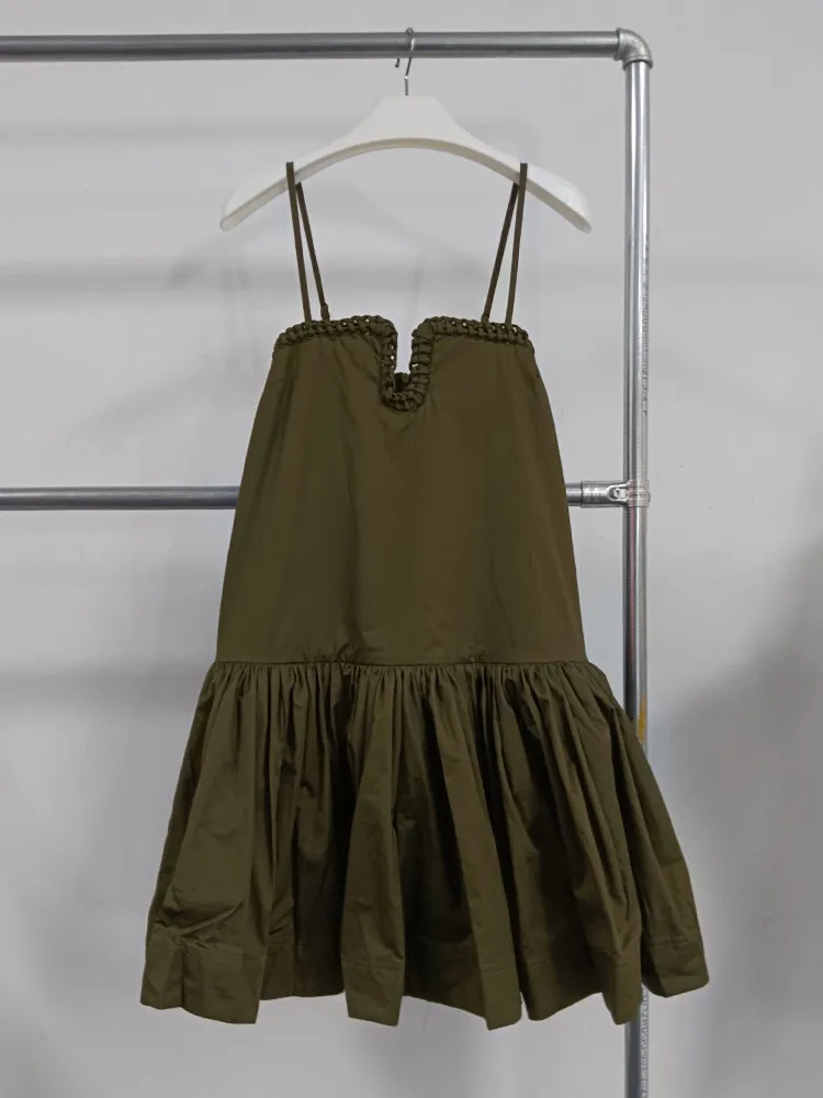 VGH Floral Printing Elegant Dresses For Women Square Collar Sleeveless Backless High Waist Hit Color Camisole Dress Female New