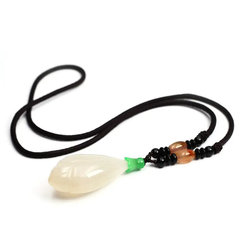 Jade Magnolia Flower Necklace Pendant White Natural Charm Jewellery Fashion Accessories Hand Carved Luck Amulet Gifts