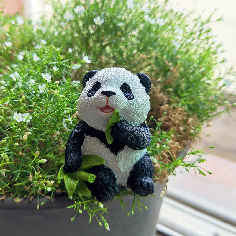 

Kawaii Panda With Bamboo Moss Micro Landscape Figurine Resin Funny Panda Babies Ornament Fairy Garden Decor Presents For Kids