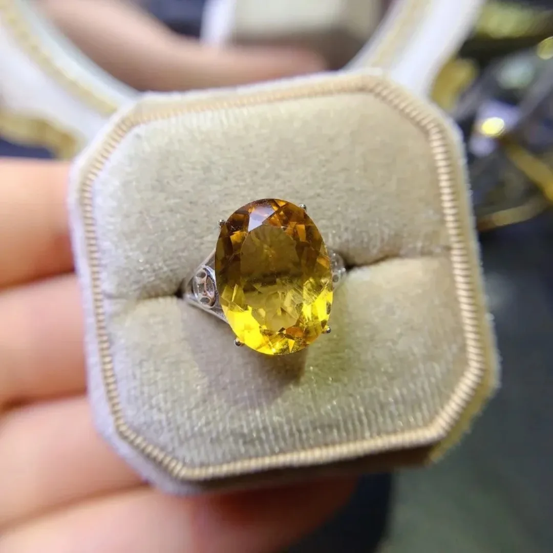 13x18mm New Arrival Natural Citrine Big Natural Gem Stone Rings for Women Silver 925 Fine Jewelry