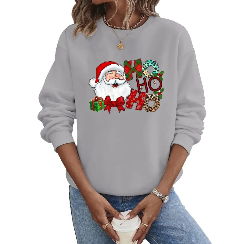 크루넥 후드 크리스마스 긴팔 핫 산타클로스 프린트 스웨트셔츠 스트리트웨어 여성 스웨트셔츠 의류