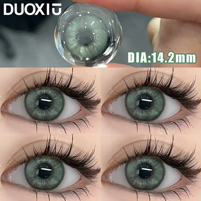 DuoXiu 1Pair Soft Contact Lenses Green Lenses Blue Eye Degree Myopia Degree Prescription -0.00 to -8.00 Grey Beautiful Pupil