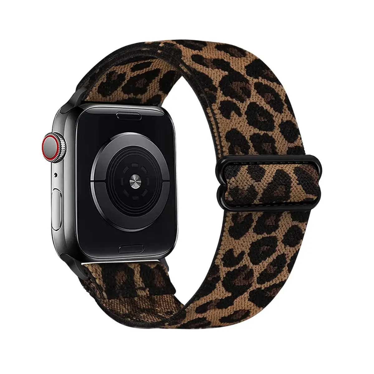 Leopardmuster-Armband aus dehnbarem Nylon, kompatibel mit iWatch 42 mm und 46 mm, verstellbares Leopardmuster-Armband für Apple Watch Series 12, 7, 6, 5, 4, SE. – Detail 8
