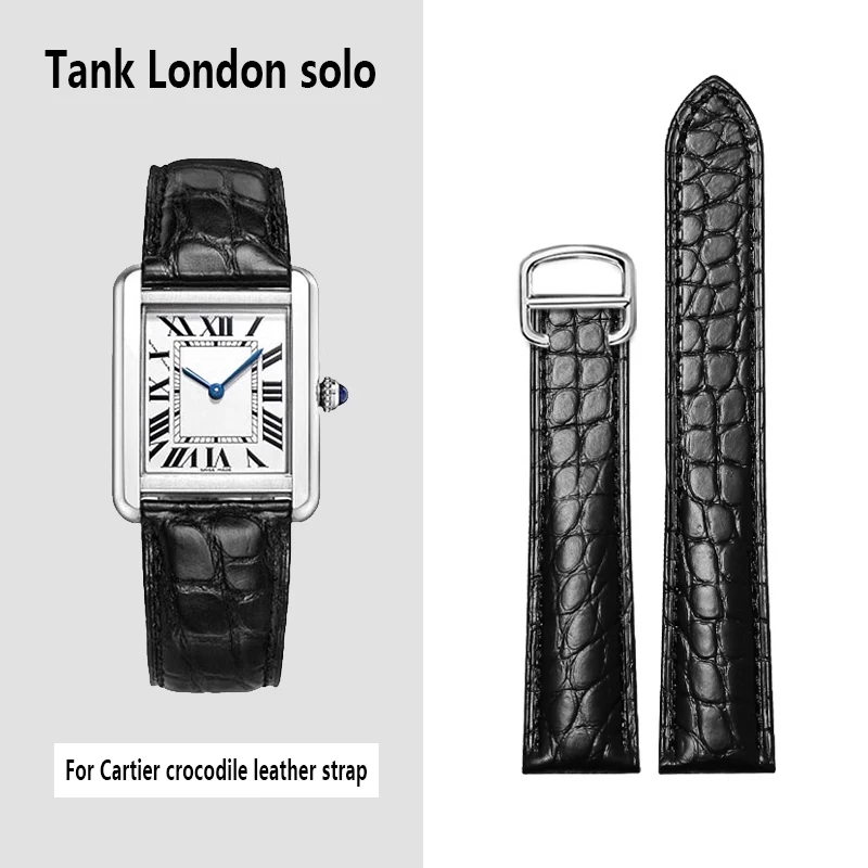 Crocodile Genuine Leather Watch Strap For Cartier Tank London Solo High Quality Alligator Leather Watchband Men Women 17mm 18mm