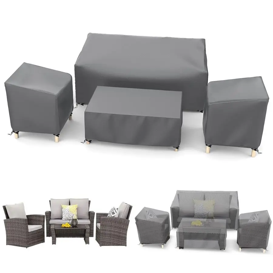 

Outdoor Waterproof Patio Furniture Covers 4Piece Set for Chairs 32in, Loveseat 56in, Coffee Table 45in, Heavy Duty 600D, Grey