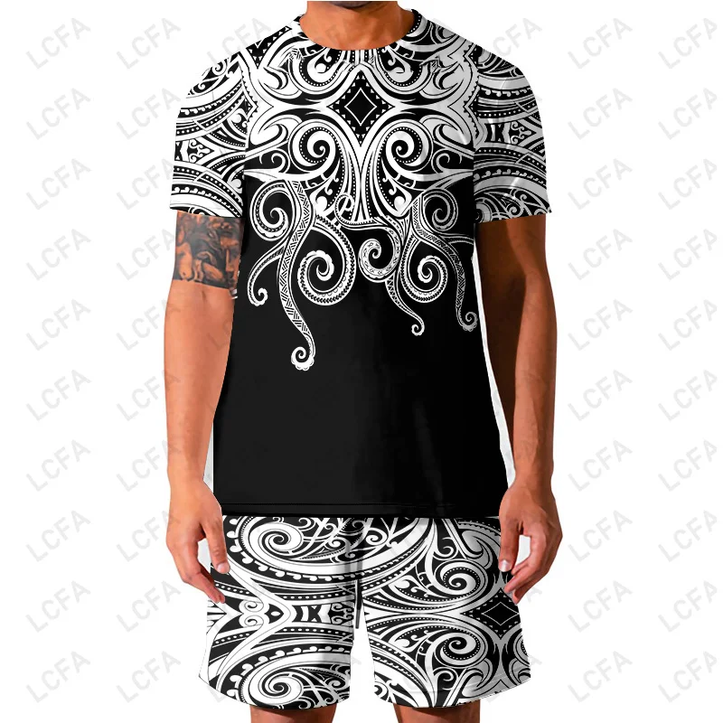 

Tahiti Polynesia 3D Printing T-shirt And Shorts Set Men's 2 Piece Oversized Beach Shorts O-neck T-shirt Tracksuits Custom 4XL