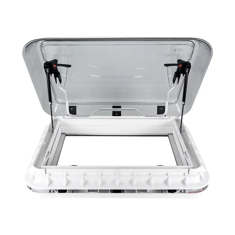 Aluminum Frame RV Roof Vent with Pneumatic Strut Lift Hollow Acrylic Cover for Caravan Trailer Sunroof Window Ventilation