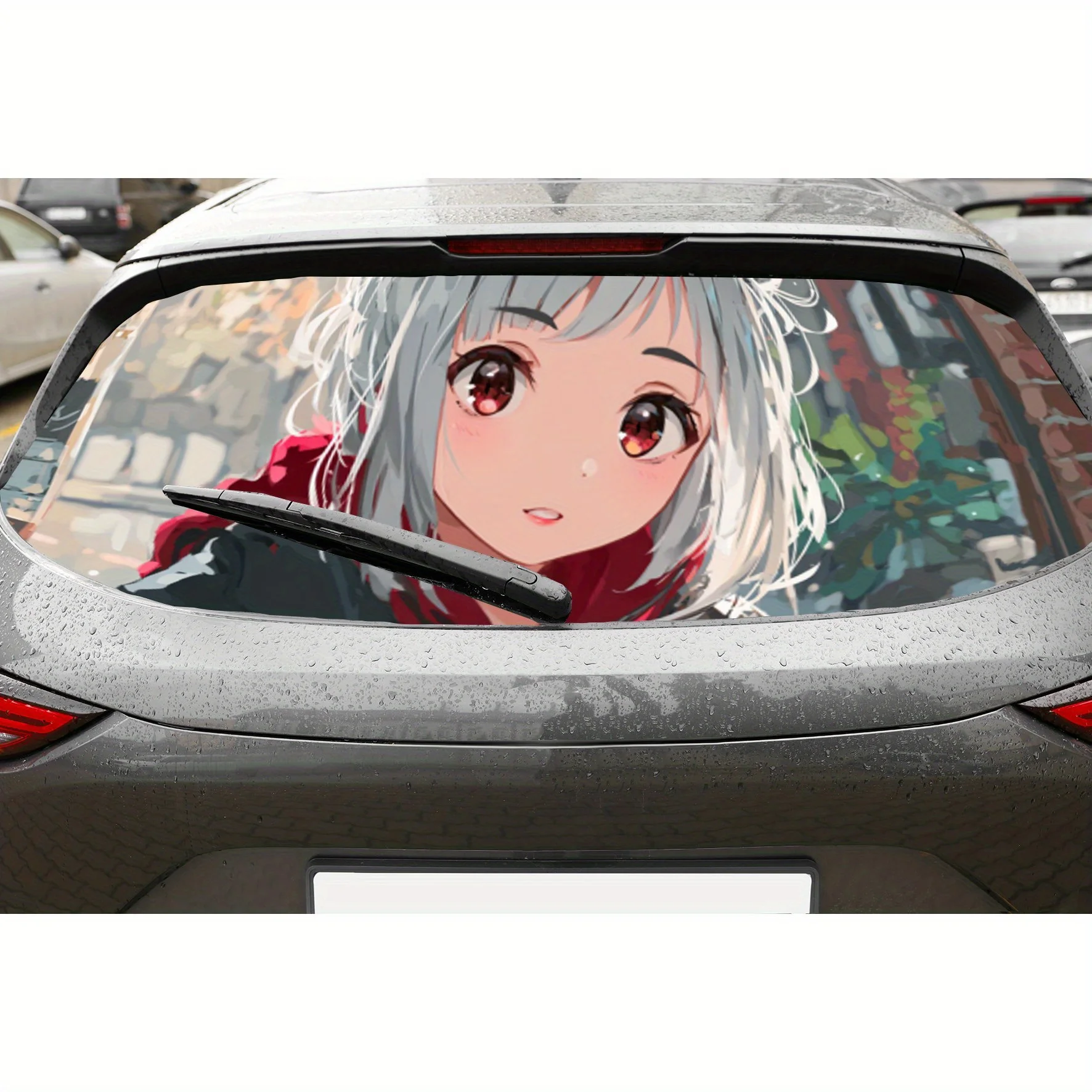 

Artistic cute anime girl with coffee Car rear windshield stickers, truck window perspective perforated rear - window vinyl decal