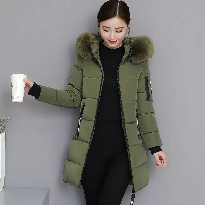 

2024 Winter Women Parka Coats Long Cotton Casual Fur Hooded Jackets Thick Warm Slim-fit Jacket Female Overcoat Clothing