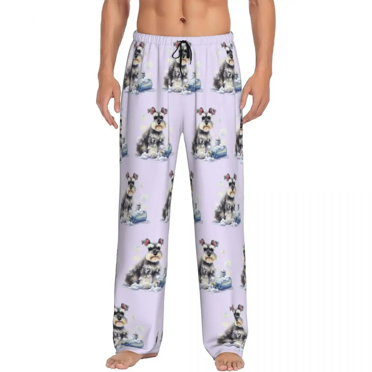 Custom Miniature Schnauzer Bath With Bubbles Pajama Pants Men Sleepwear Sleep Lounge Bottoms with Pockets